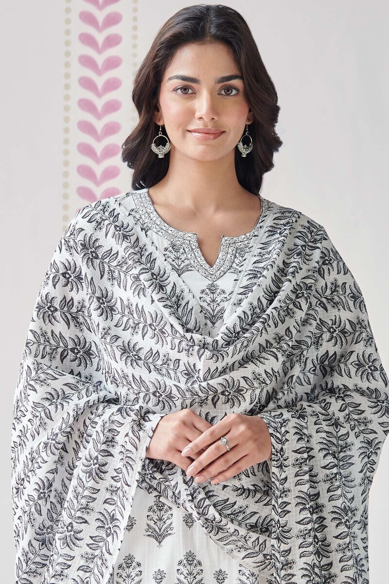 White Hand Printed Kota Dupatta