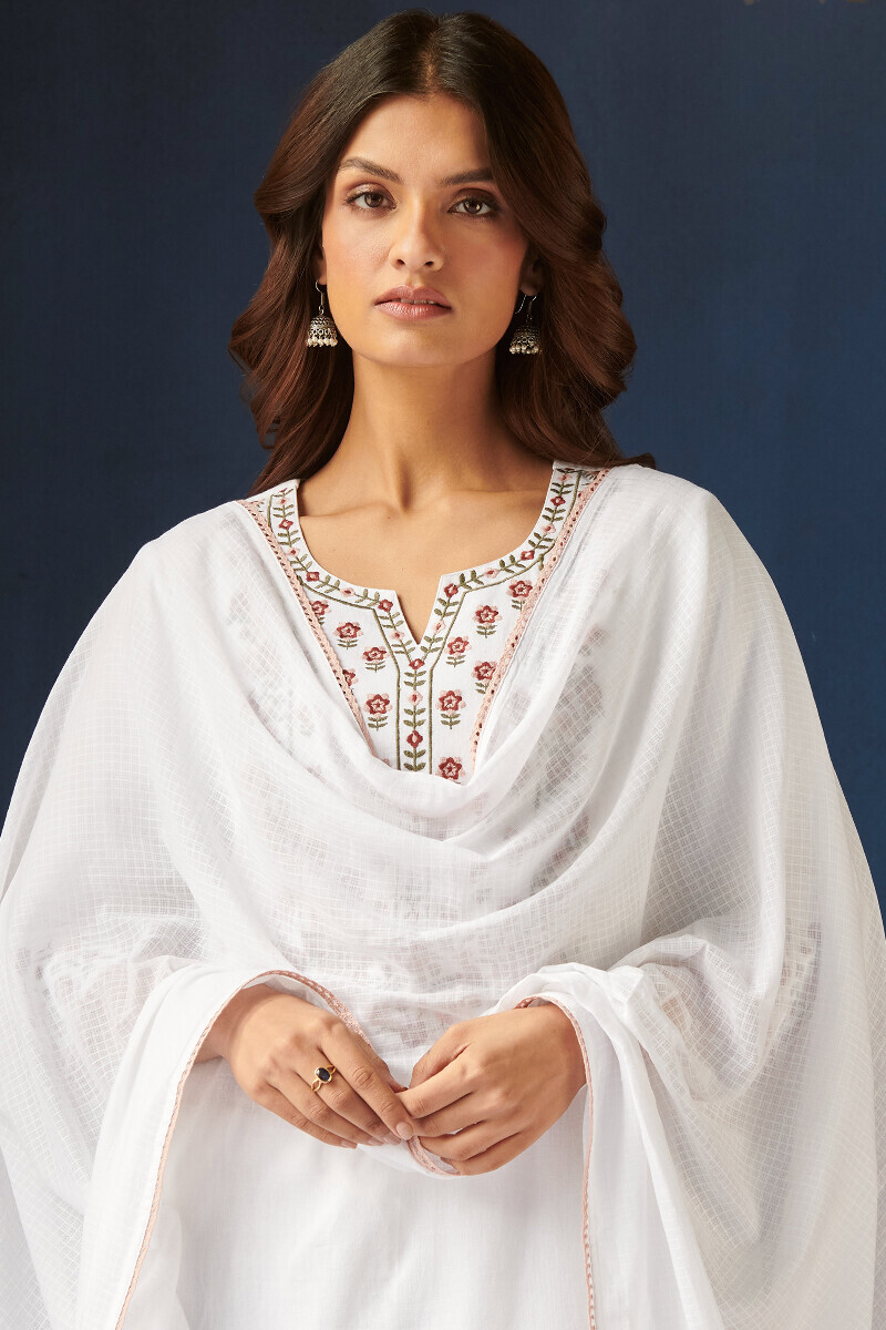 White Handcrafted Kota Dupatta