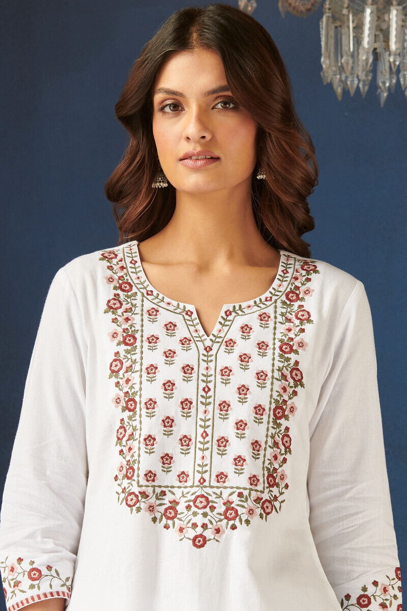 White Handcrafted Straight Cotton Flax Kurta