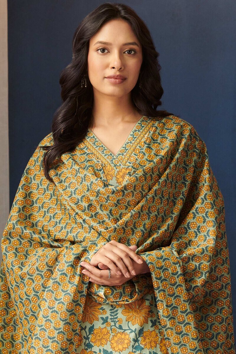 Green Hand Printed Kota Dupatta