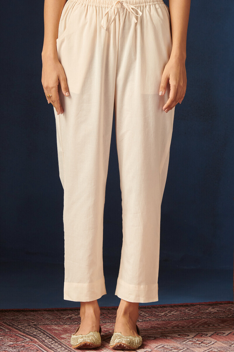 Off-White Handcrafted Cotton Narrow Pants