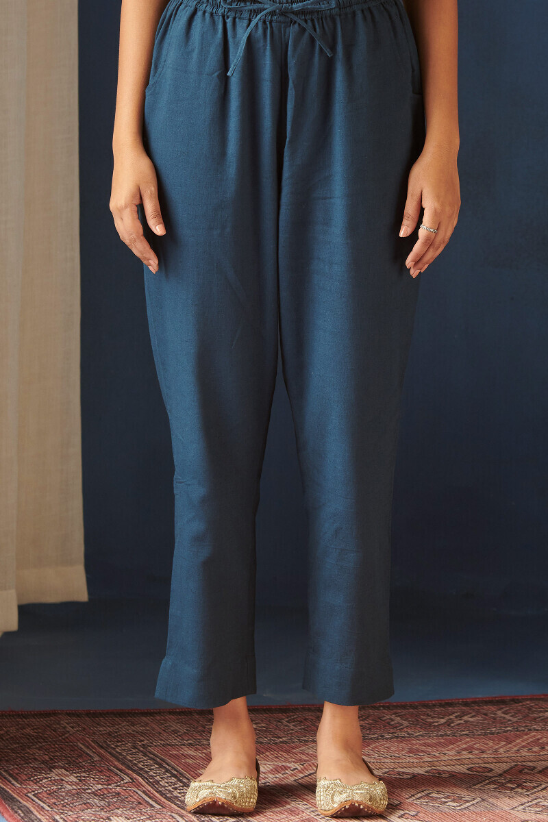 Indigo Handcrafted Cotton Flax Narrow Pants
