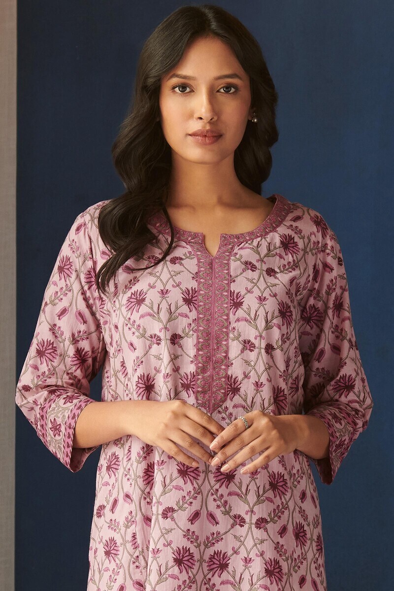Pink Hand Printed Cotton Kaftan