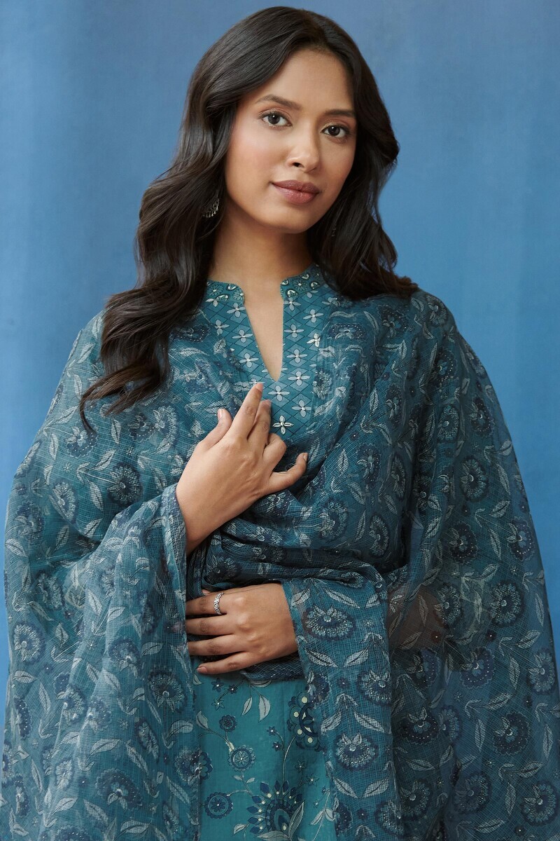 Blue Hand Printed Kota Dupatta