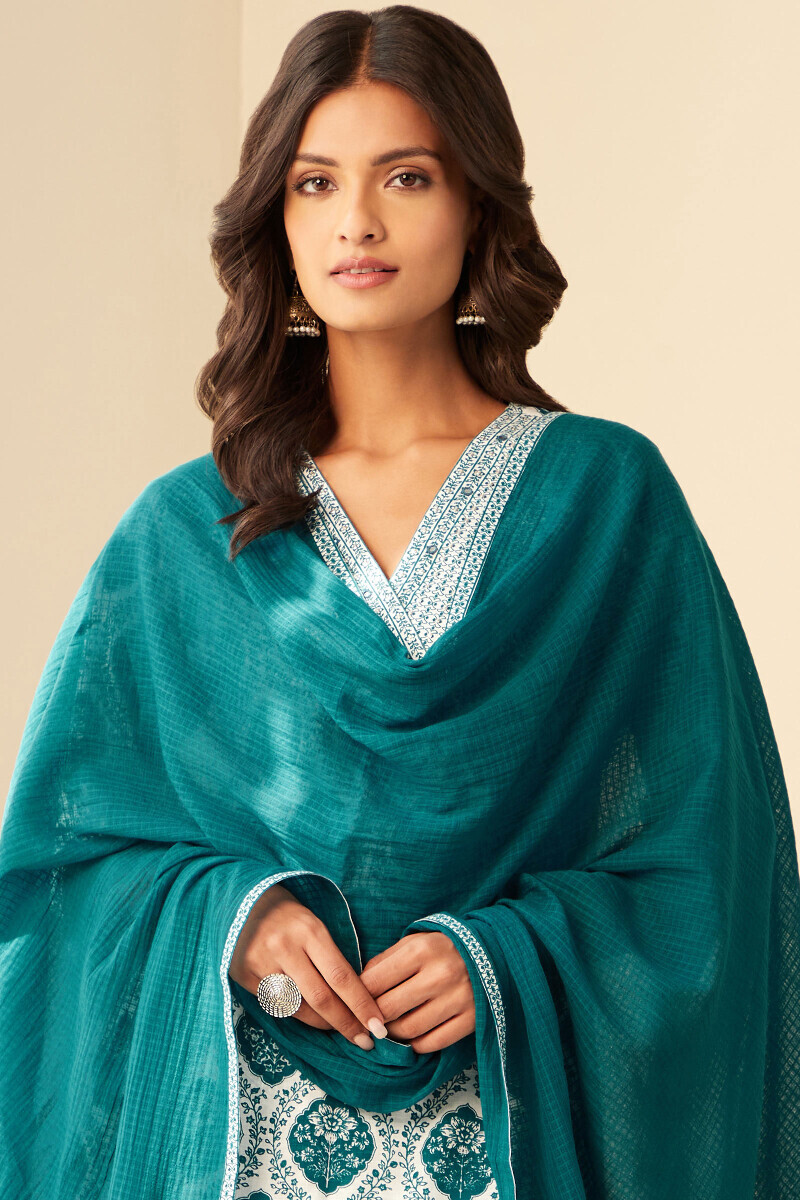 Blue Handcrafted Cotton Kota Dupatta
