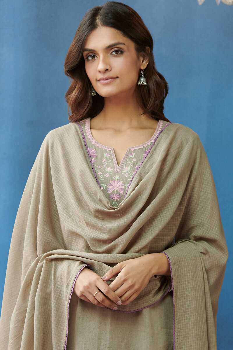 Grey Handcrafted Kota Dupatta