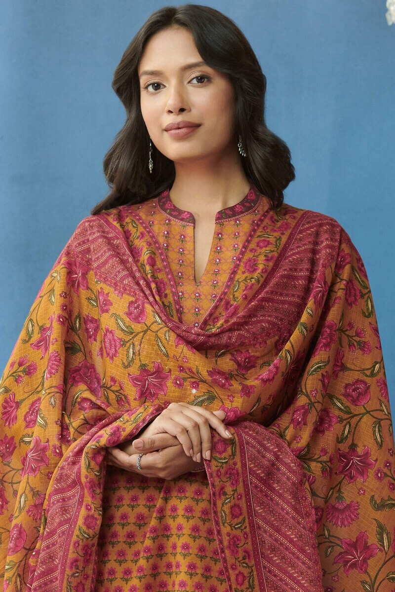Mustard Printed Kota Dupatta