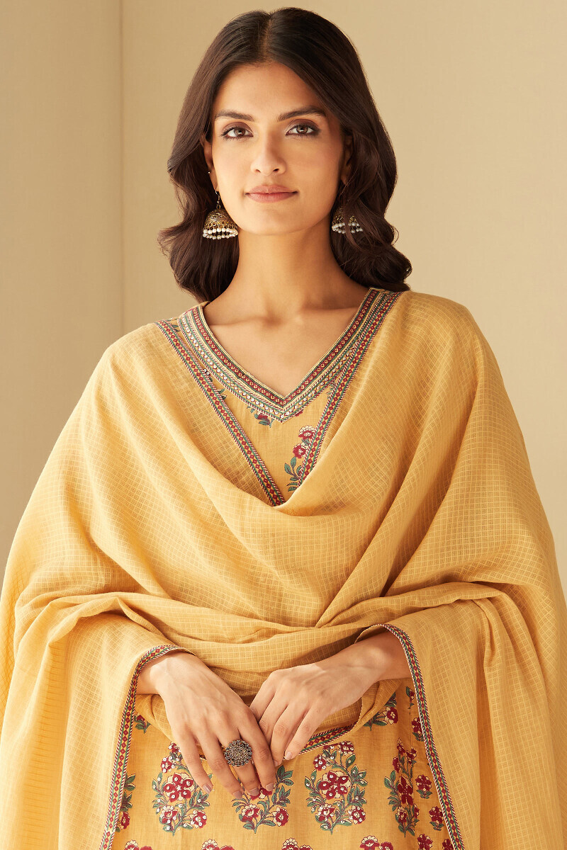 Mustard Handcrafted Kota Dupatta