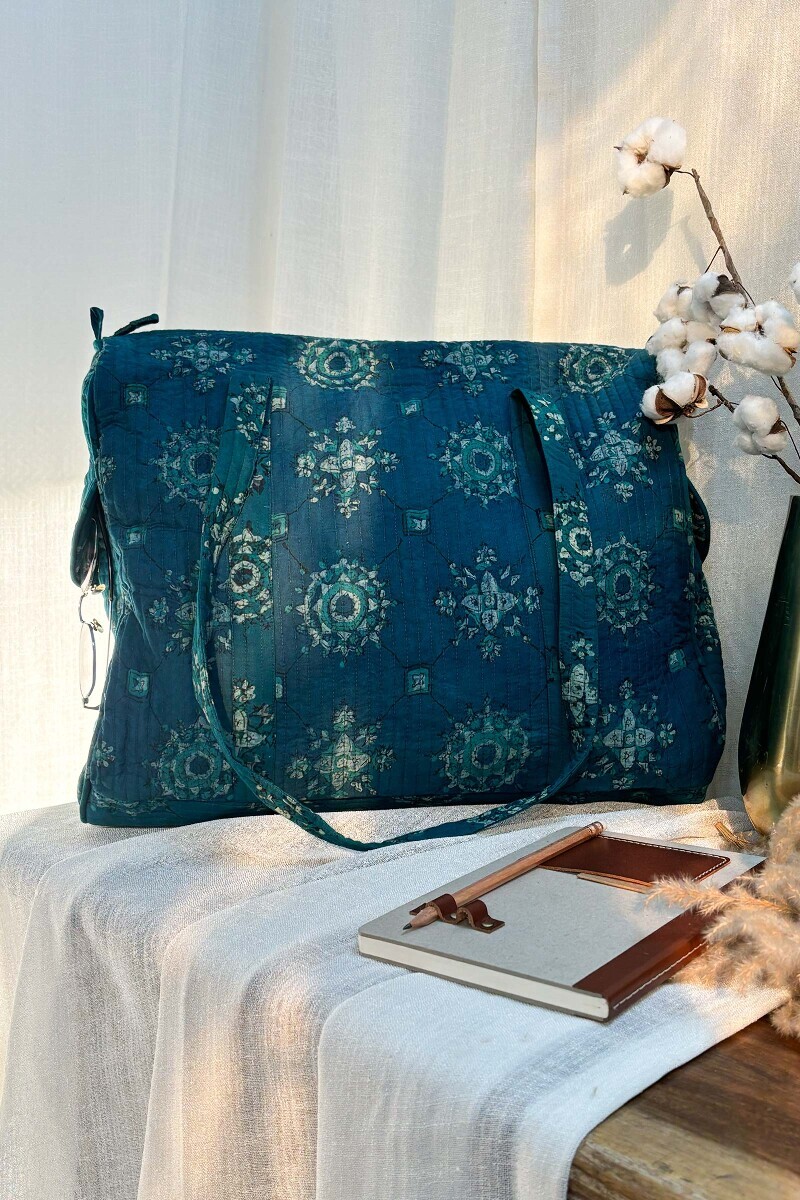 Akola Hand Block-Printed Cotton Duffel Bag