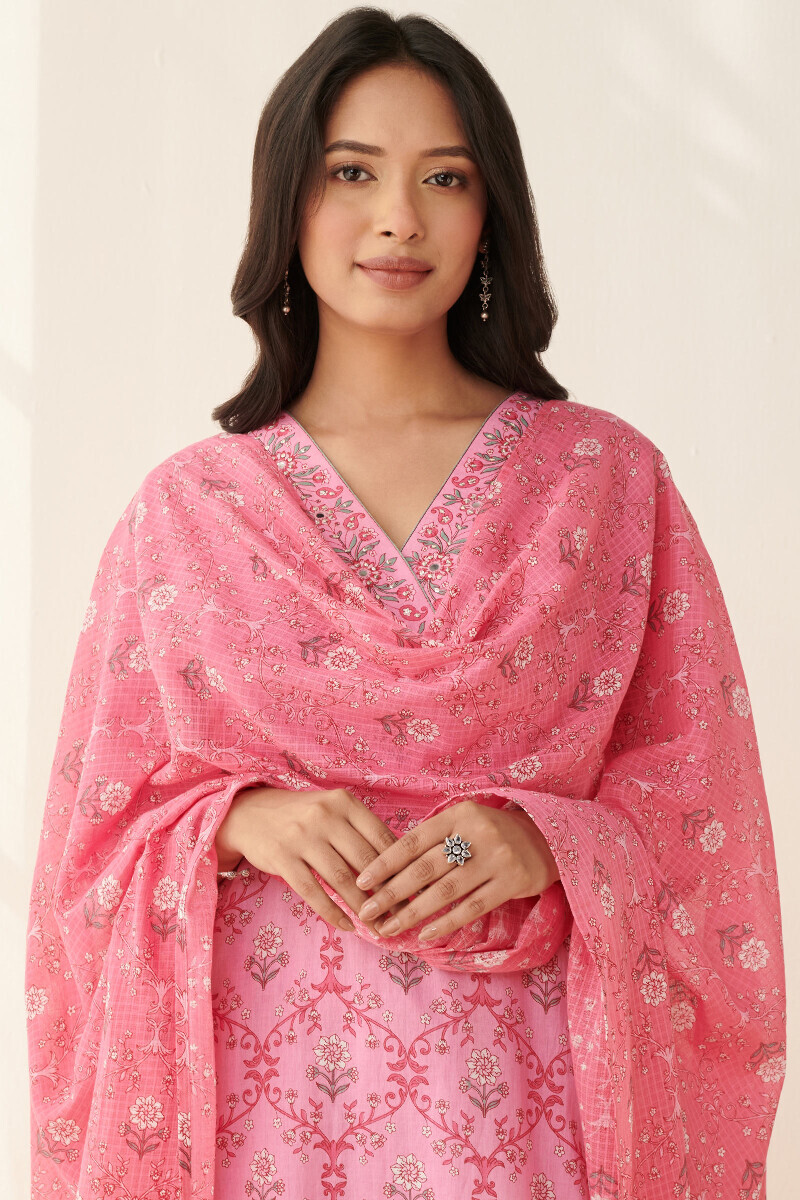 Pink Hand Printed Kota Dupatta