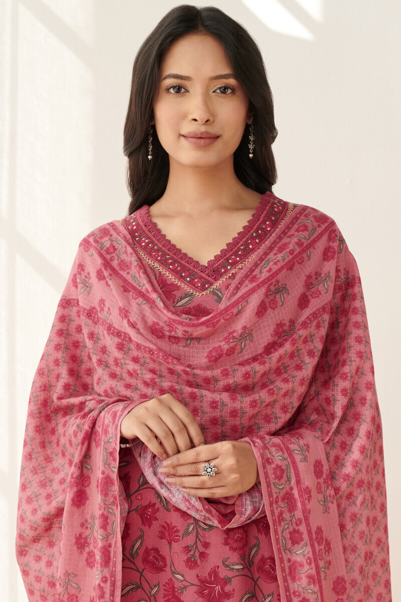 Pink Printed Kota Dupatta