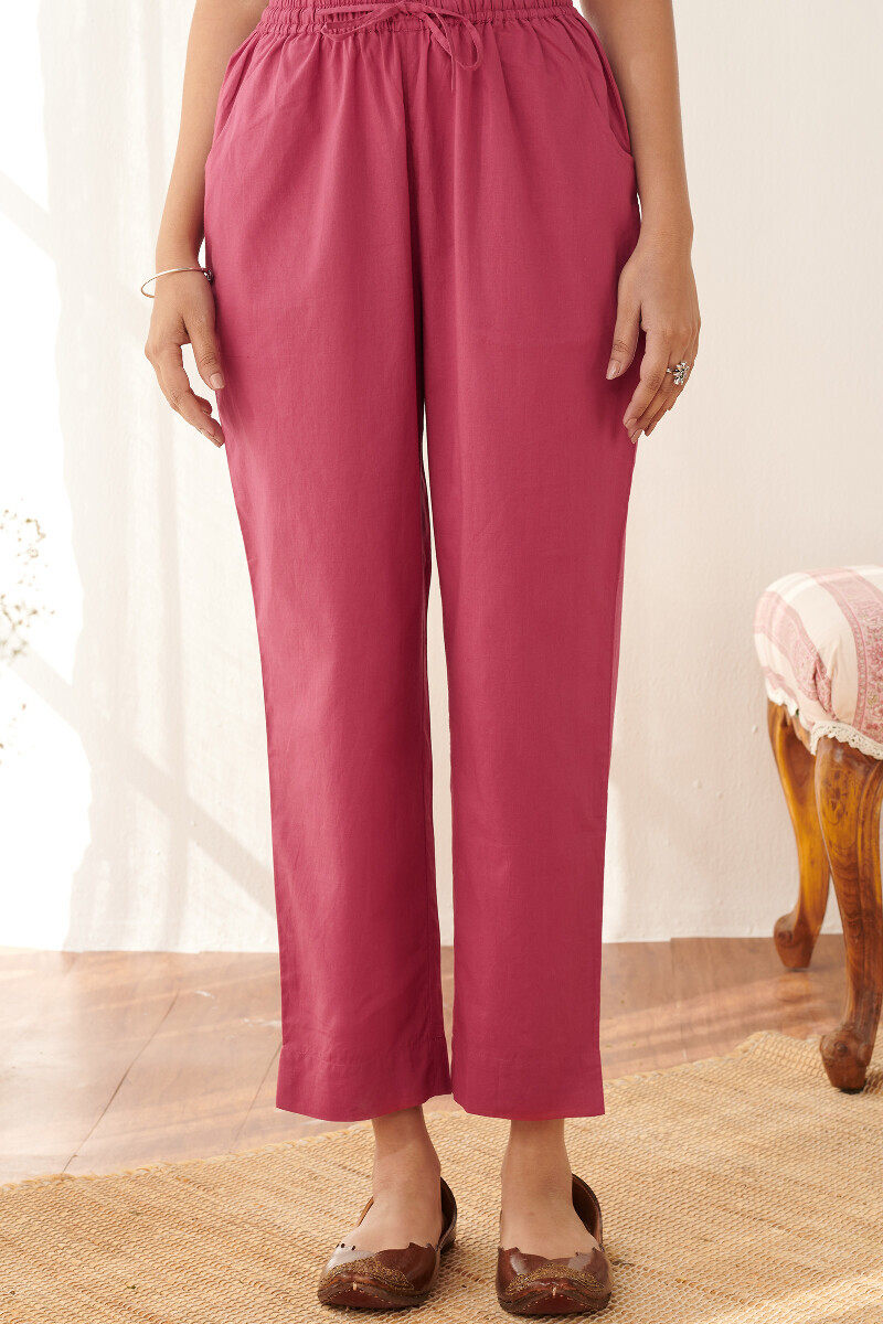 Pink Handcrafted Cotton Narrow Pants