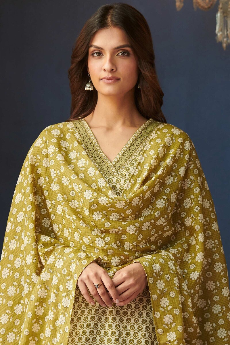 Green Hand Printed Kota Dupatta
