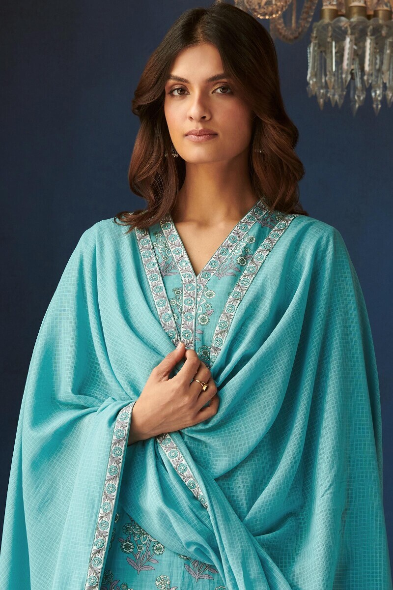 Blue Handcrafted Kota Dupatta