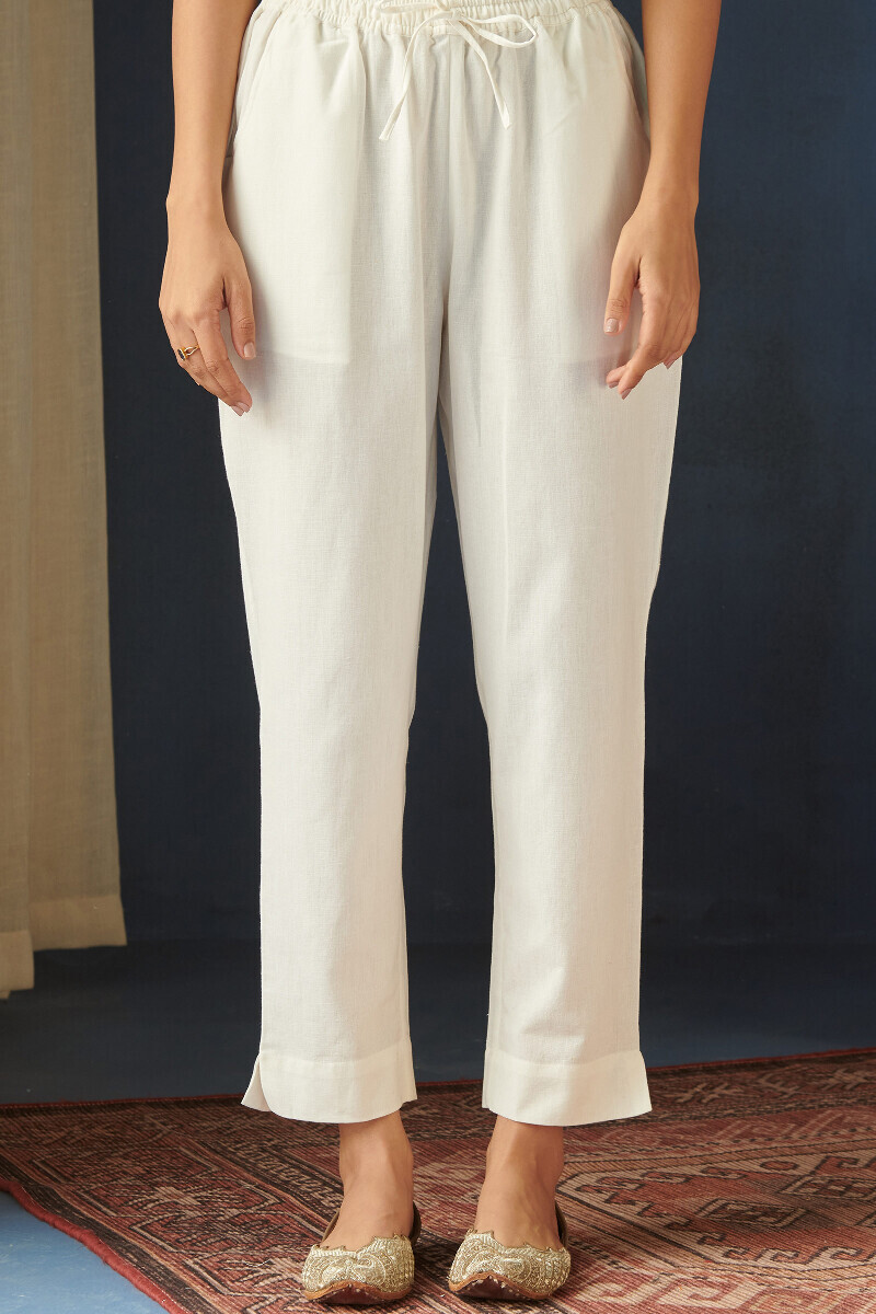 Off-White Handcrafted Cotton Flax Narrow Pants