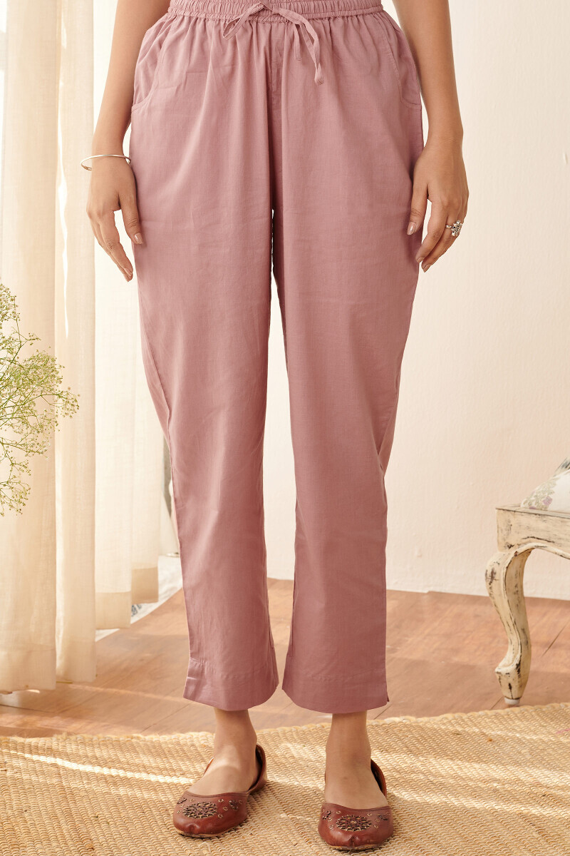 Pink Handcrafted Cotton Narrow Pants