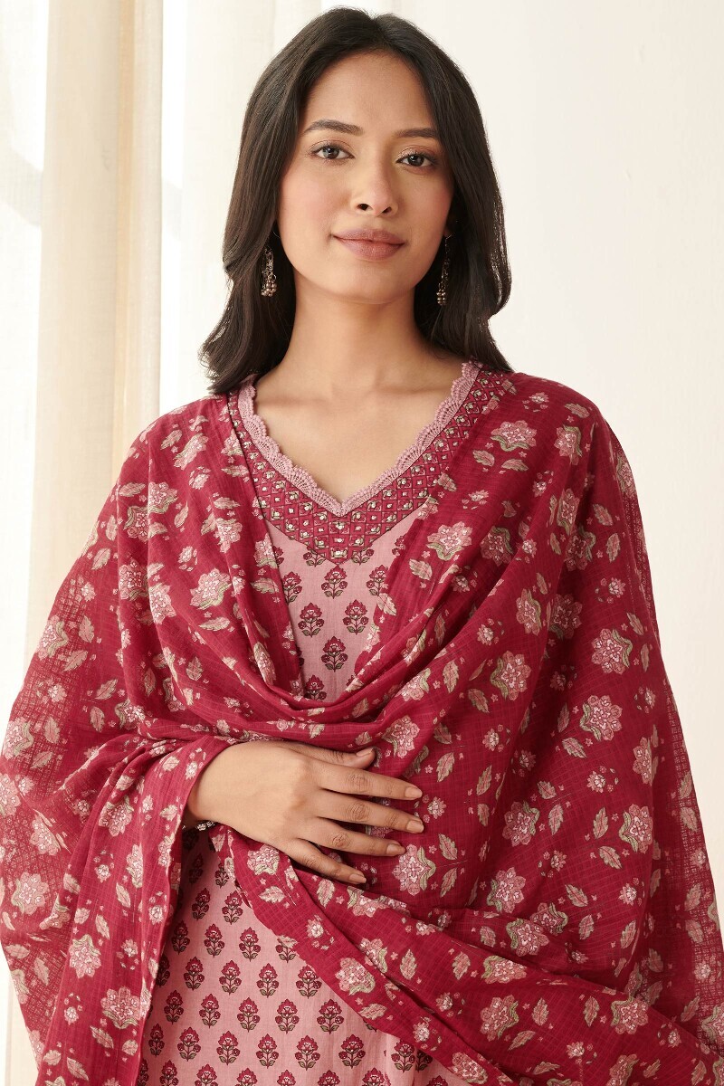 Red Hand Printed Kota Dupatta