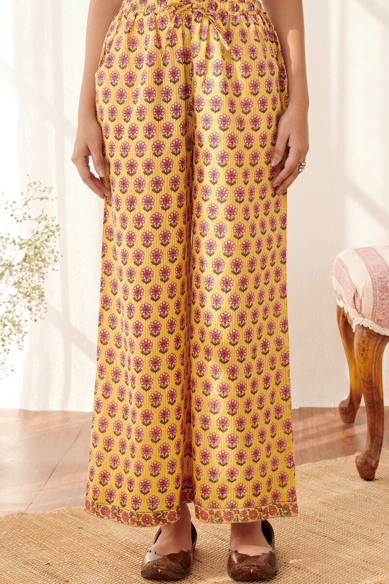 Yellow Hand Printed Cotton Dobby Farsi