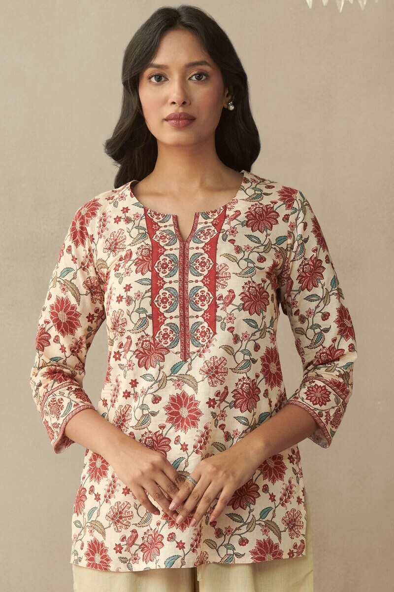 Cream Printed Cotton Top