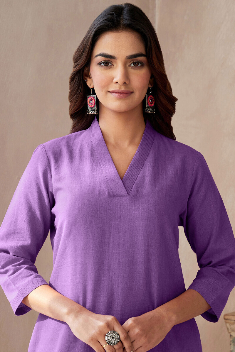 Purple Handcrafted Straight Cotton Flax Kurta