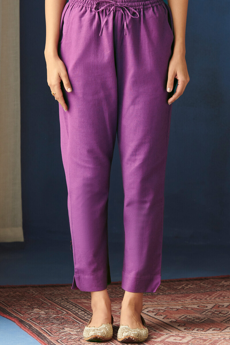 Purple Handcrafted Cotton Narrow Pants