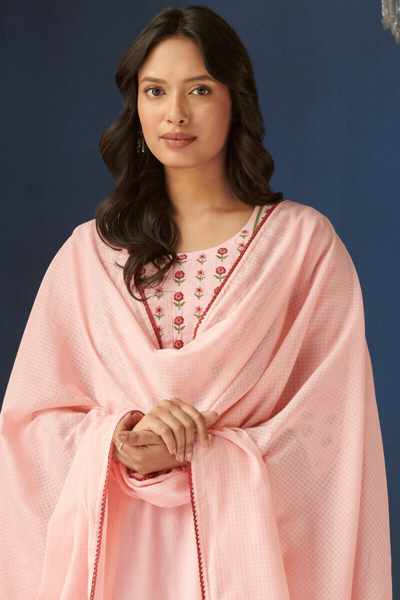 Pink Handcrafted Kota Dupatta