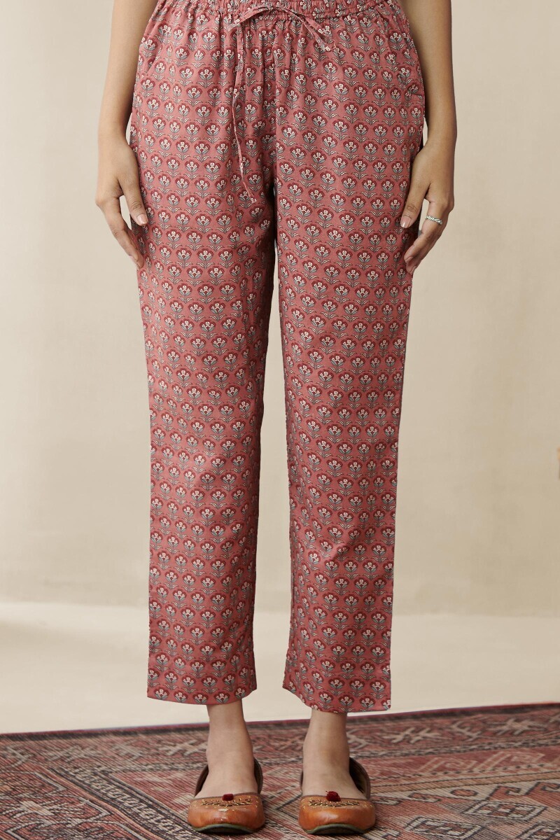 Rust Printed Cotton Narrow Pants