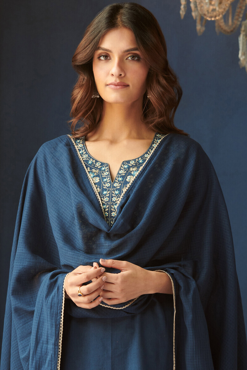 Blue Handcrafted Kota Dupatta