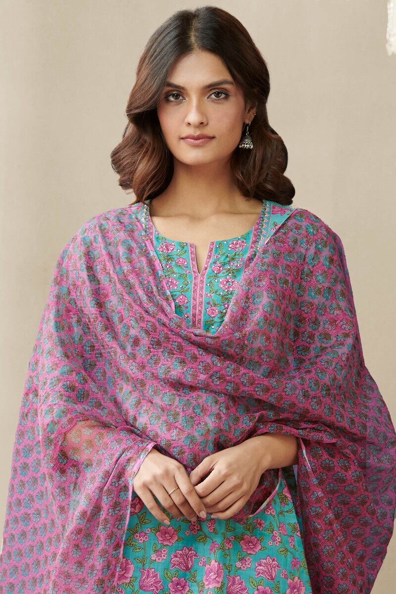 Pink Hand Printed Kota Dupatta