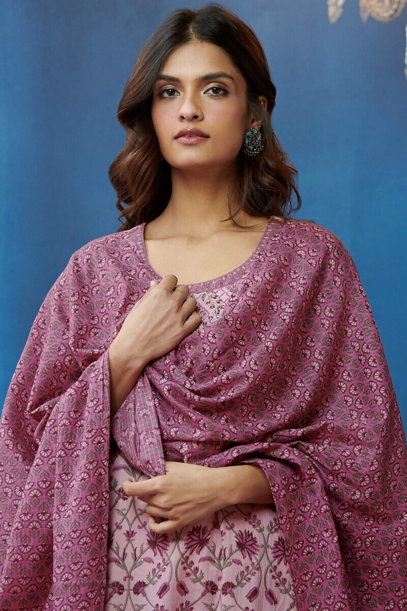 Pink Hand Printed Kota dupatta