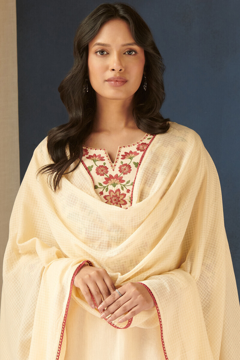 Cream Handcrafted Kota Dupatta