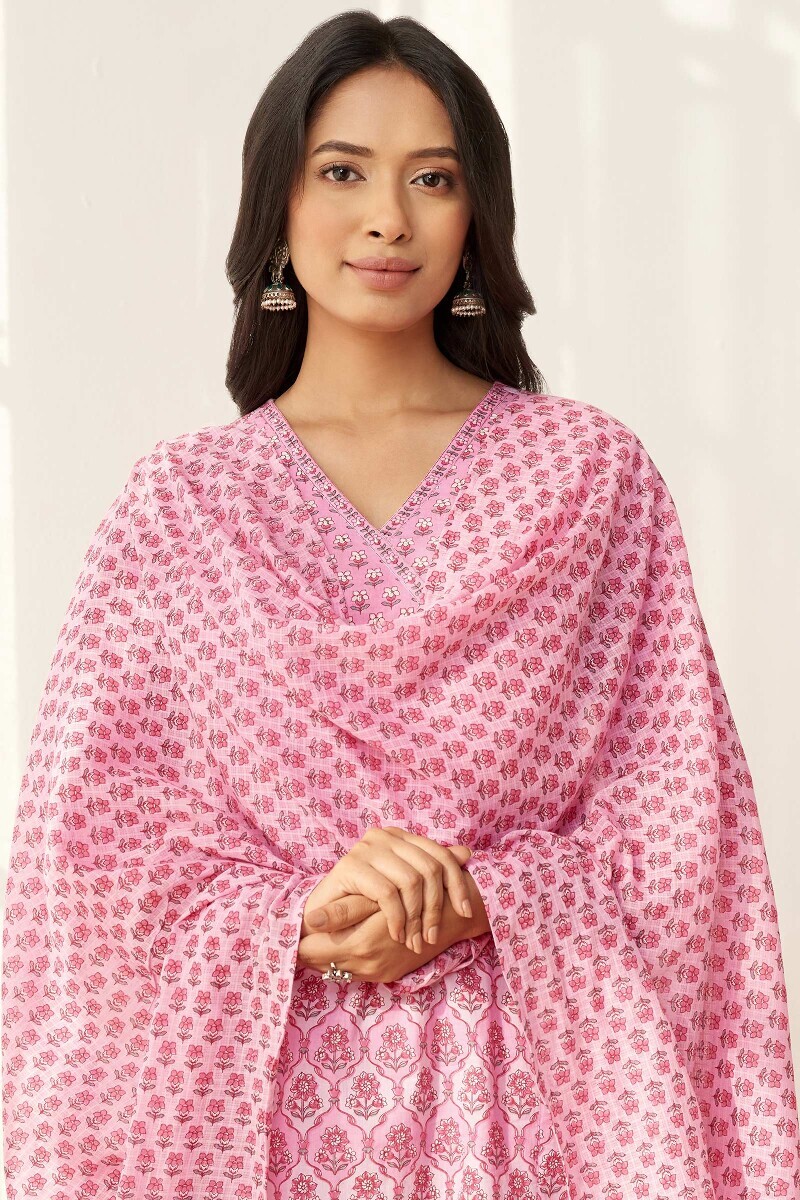 Pink Hand Printed Kota Dupatta
