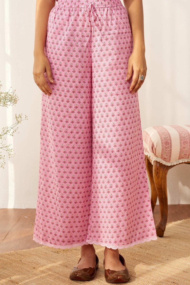 Pink Hand Printed Cotton Farsi