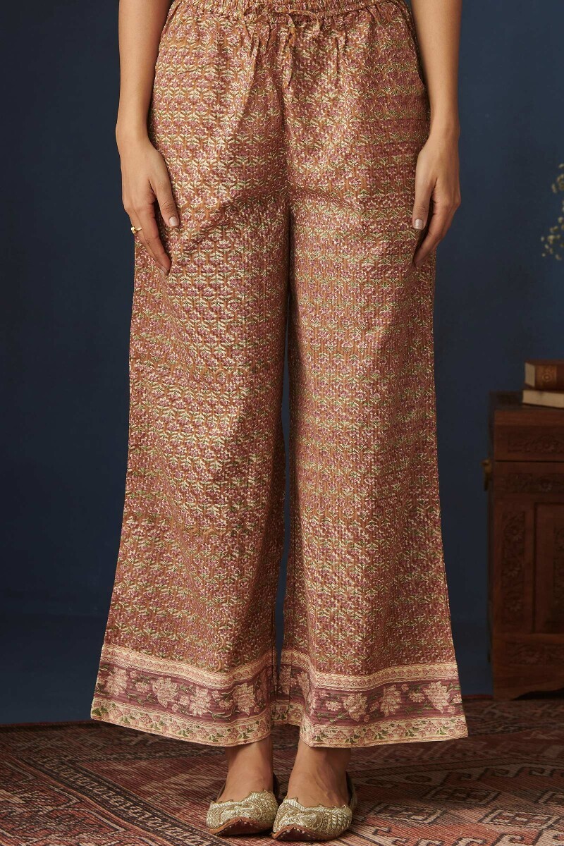 Brown Hand Block Printed Cotton Dobby Farsi