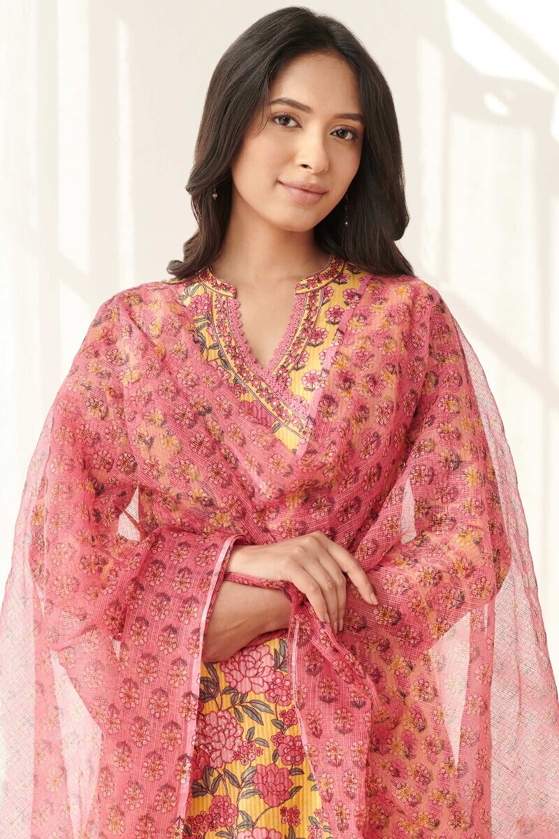 Pink Hand Printed Kota Dupatta