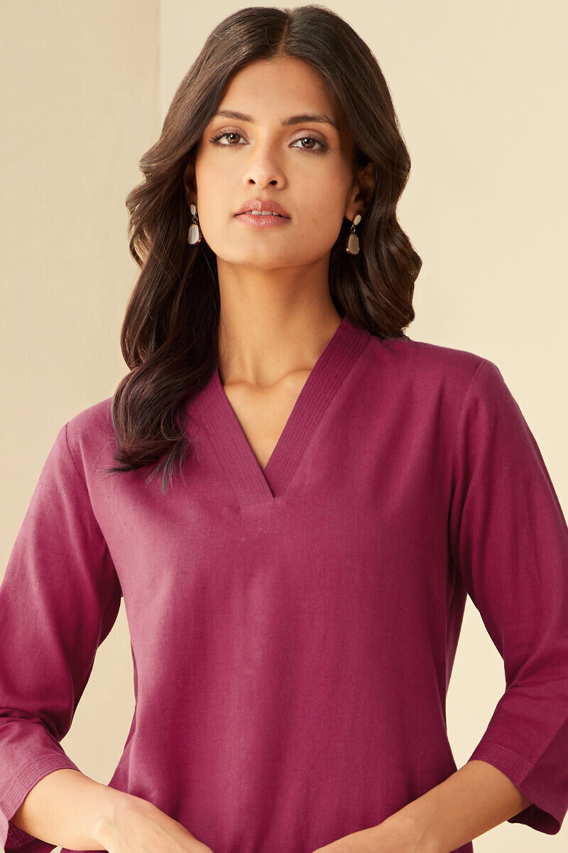 Pink Handcrafted Straight Cotton Flax Kurta