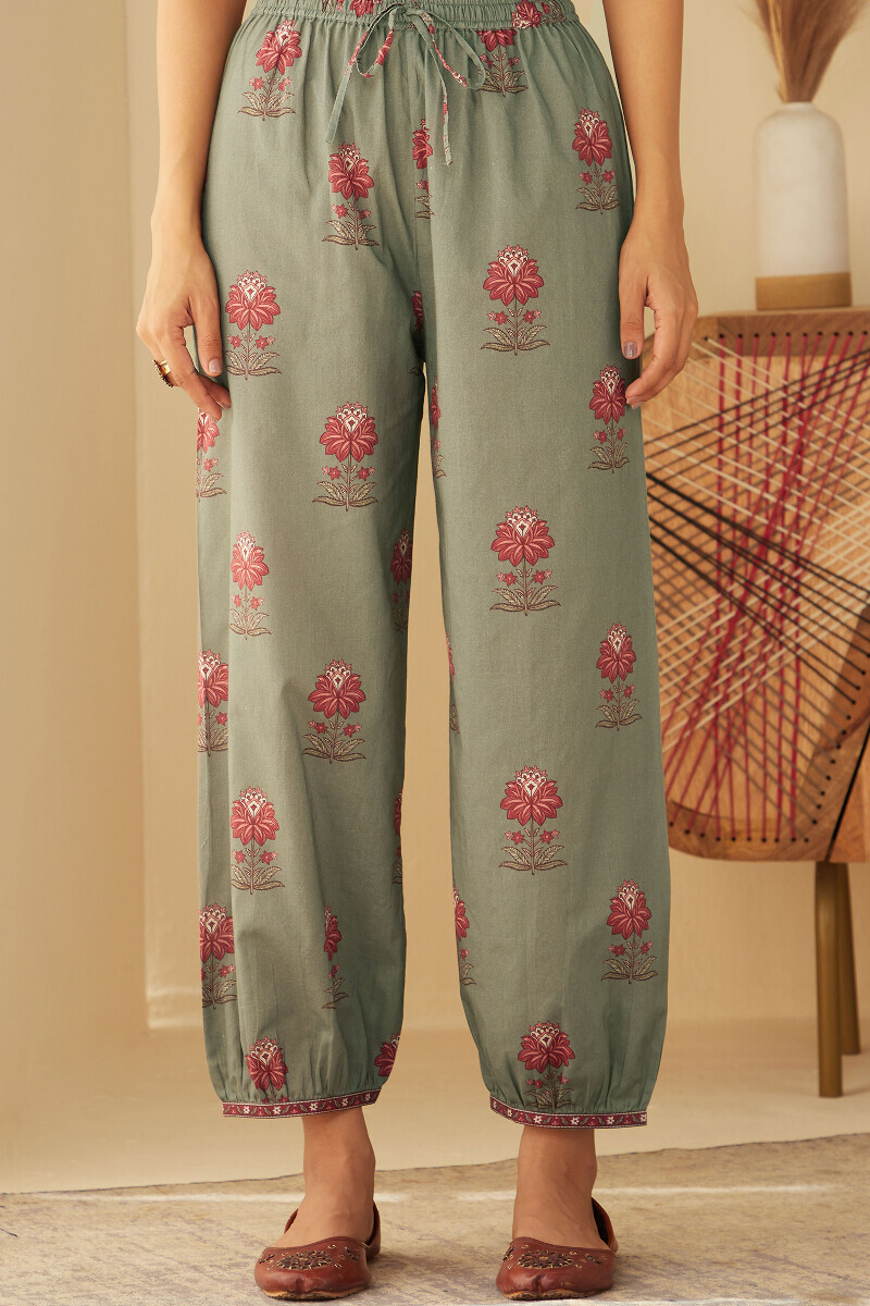 Grey Printed Cotton Izhaar Pants