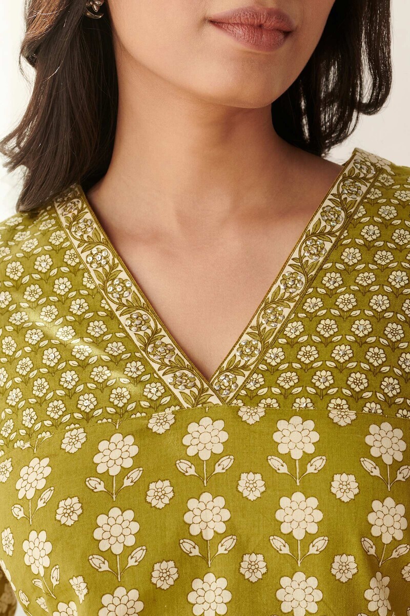 Green Hand Printed Cotton Top