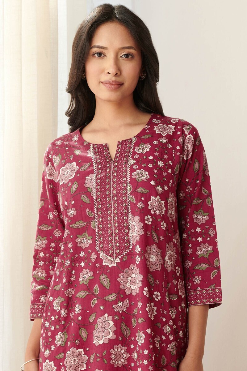 Red Hand Printed Cotton Kaftan