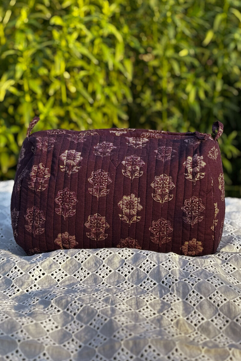 Purple Printed Cotton Toiletry Pouch