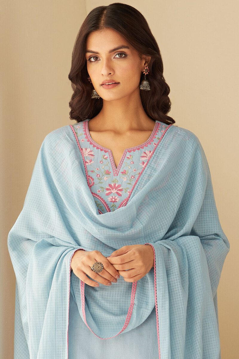 Sky Blue Handcrafted Kota Dupatta