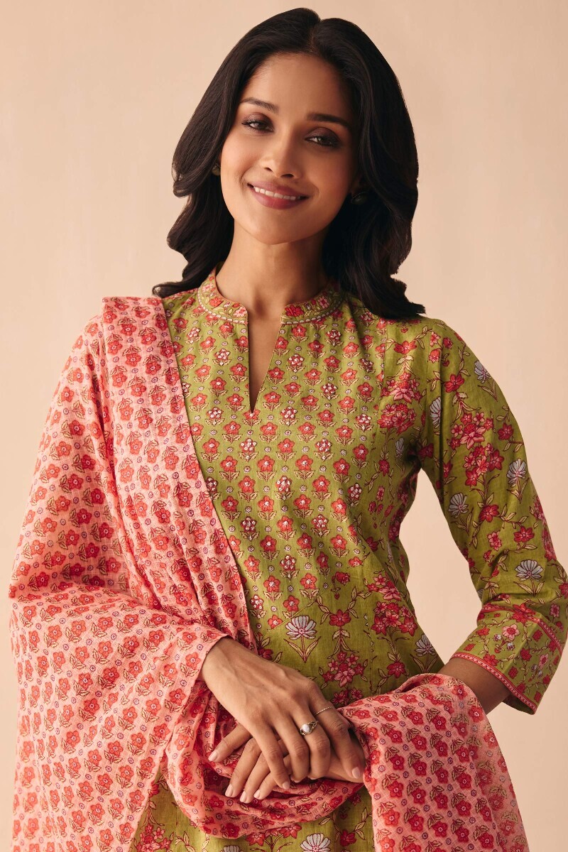 Pink Hand Printed Kota Dupatta