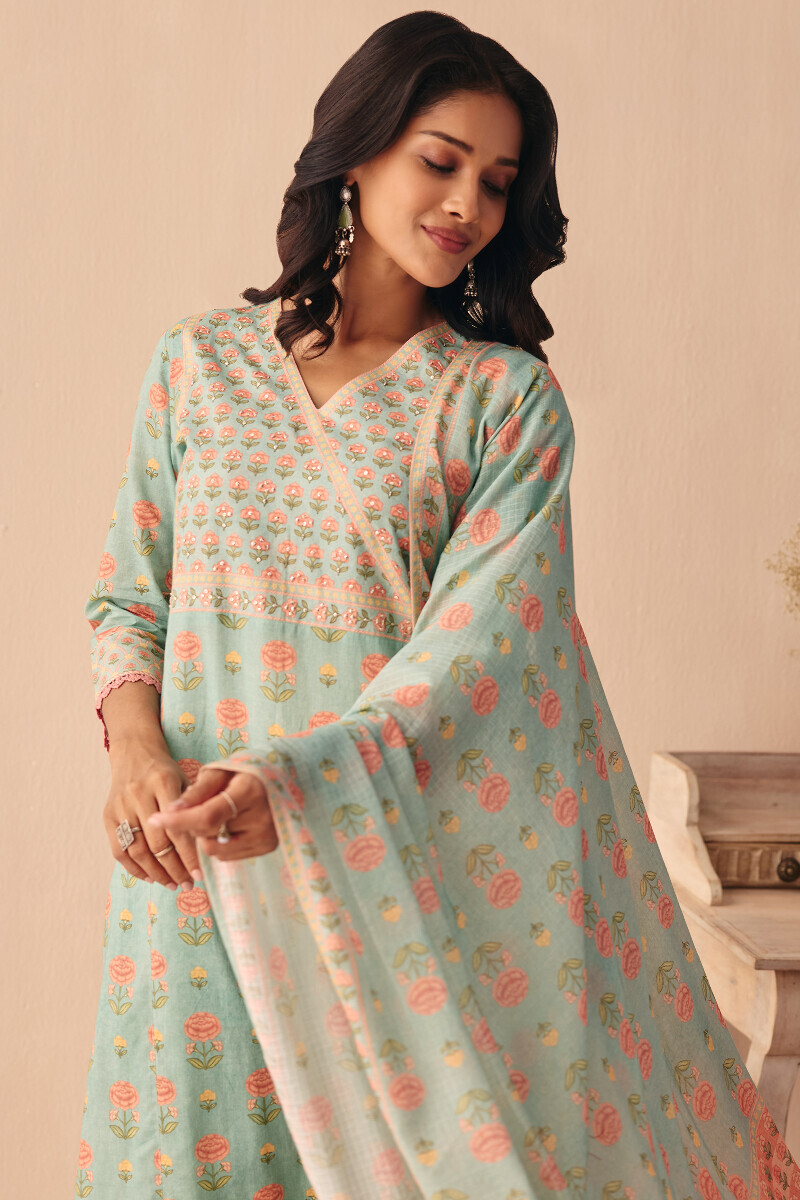 Blue Printed Kota Dupatta