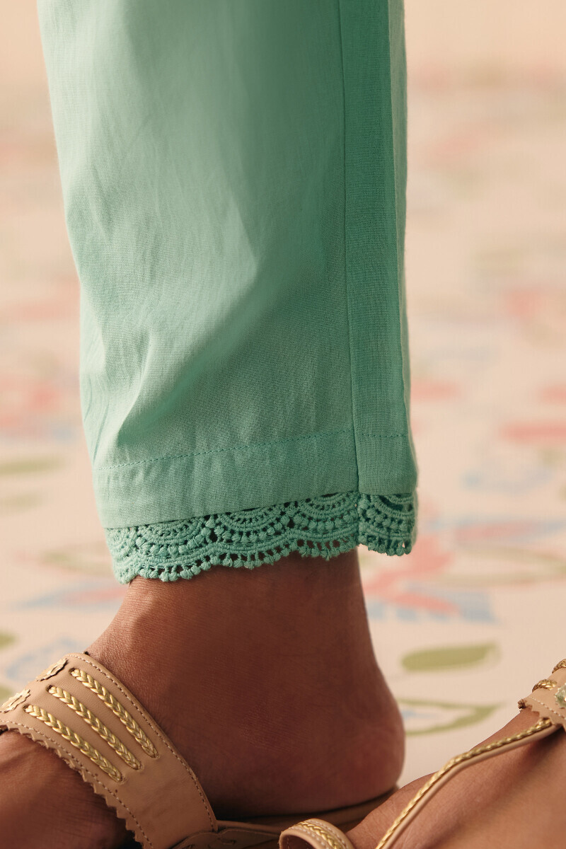Blue Handcrafted Cotton Narrow Pants