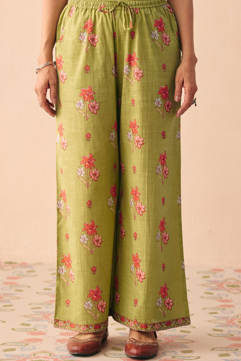 Green Hand Printed Cotton Slub Farsi