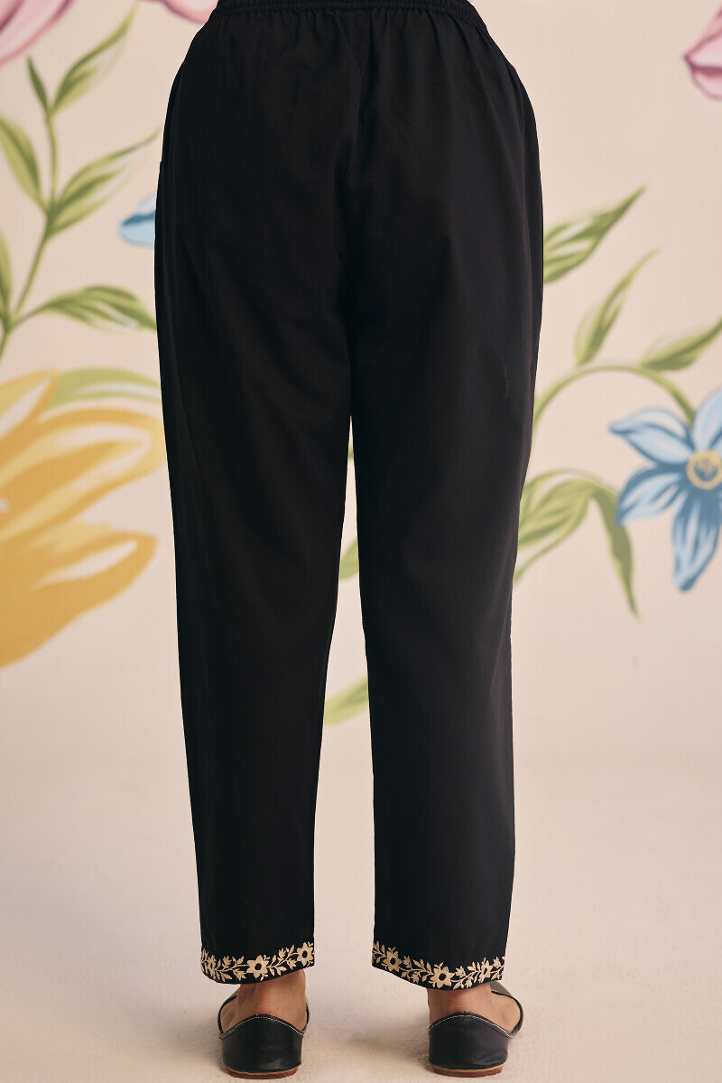 Black Handcrafted Cotton Narrow Pants