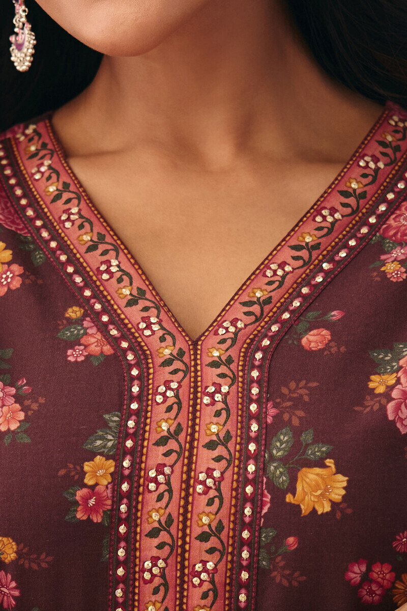 Brown Printed Straight Cotton Kurta