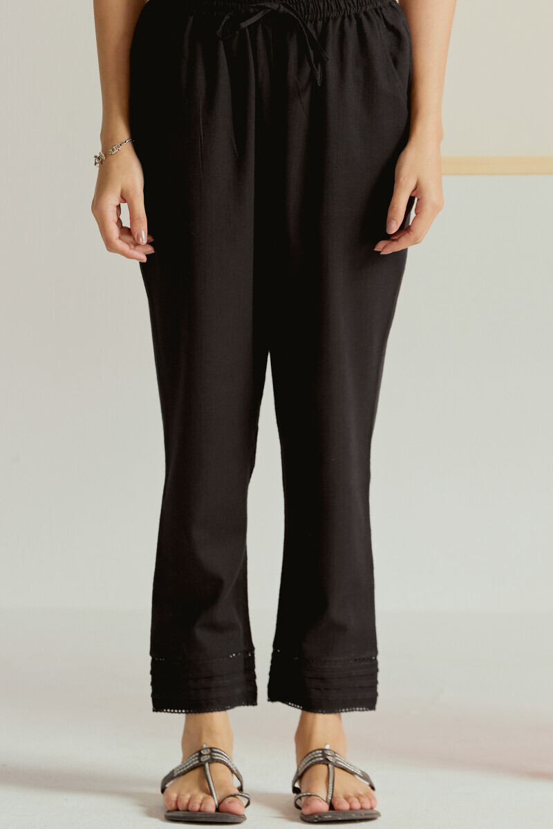 Black Handcrafted Gauze Slub Narrow Pants