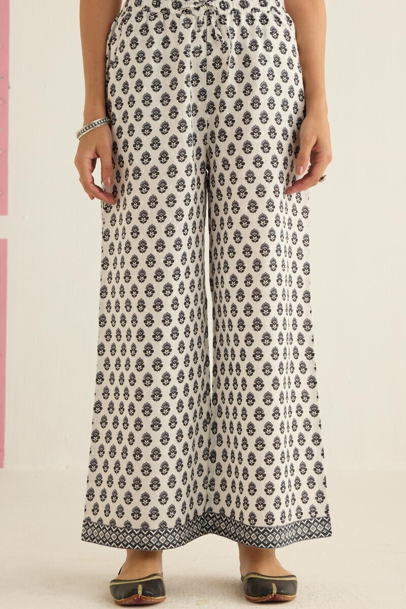 White Hand Printed Cotton Dobby Farsi