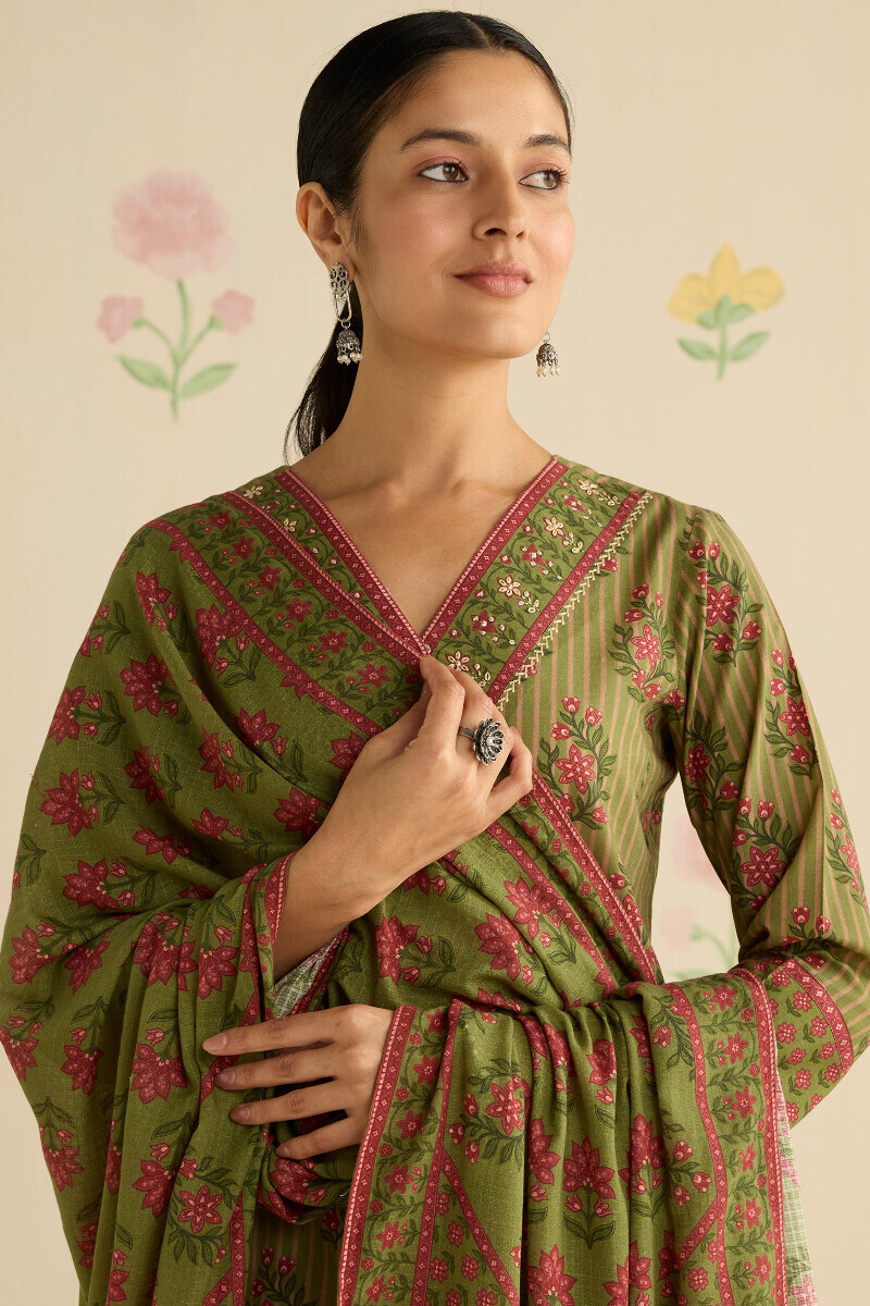 Green Printed Kota Dupatta